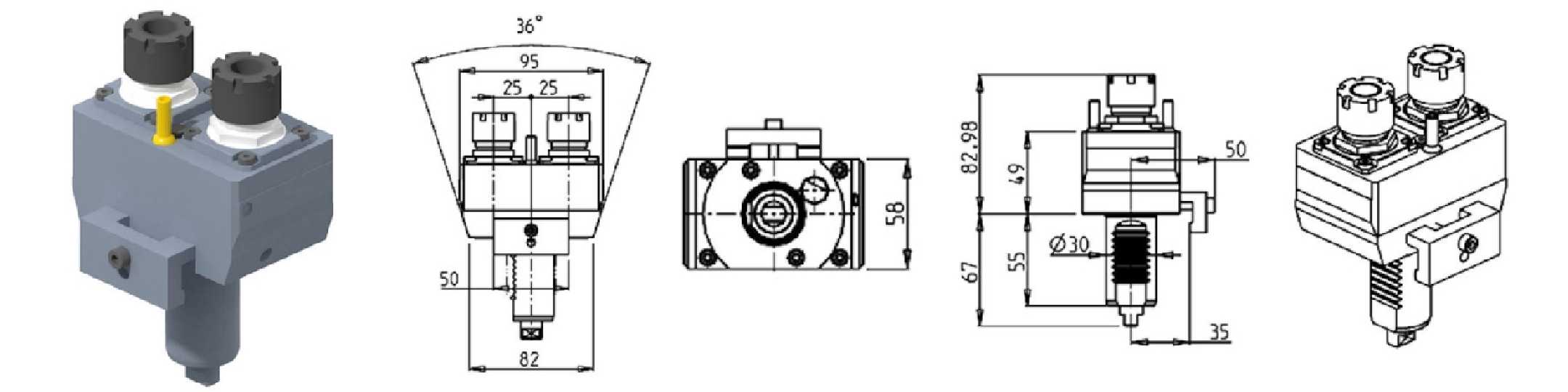 AXIAL SINGLE SIDE TWIN HEAD DRIVEN TOOL IN Y VDI30